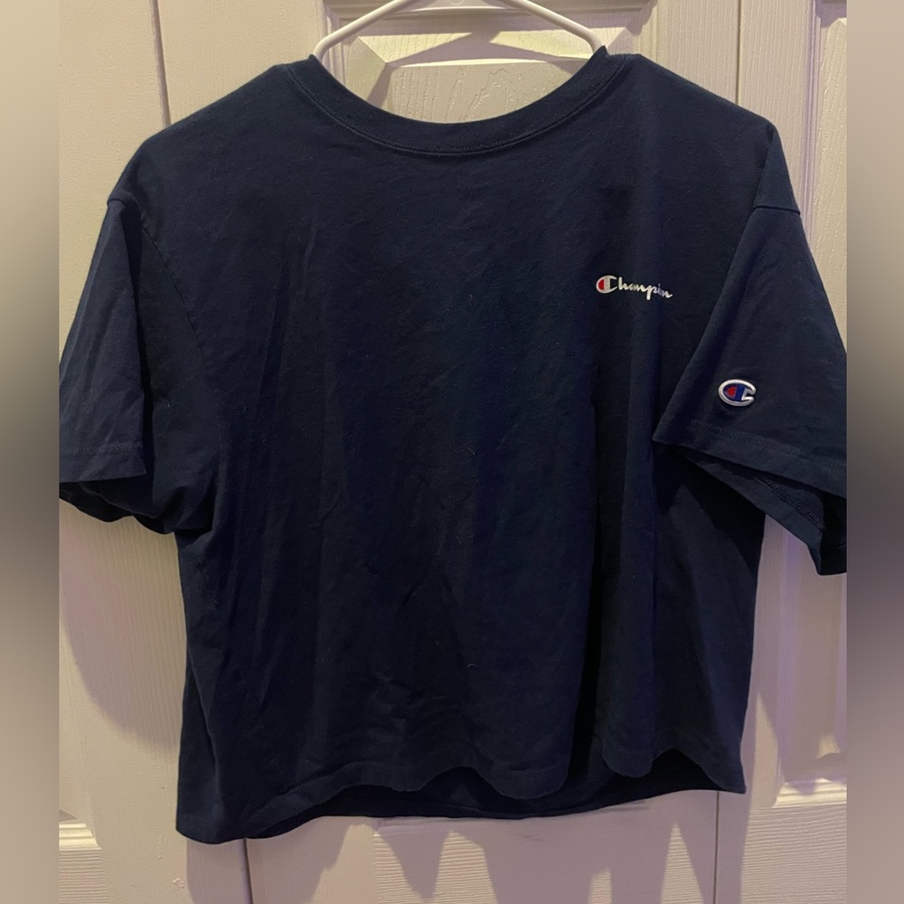 dark blue champion cropped tee